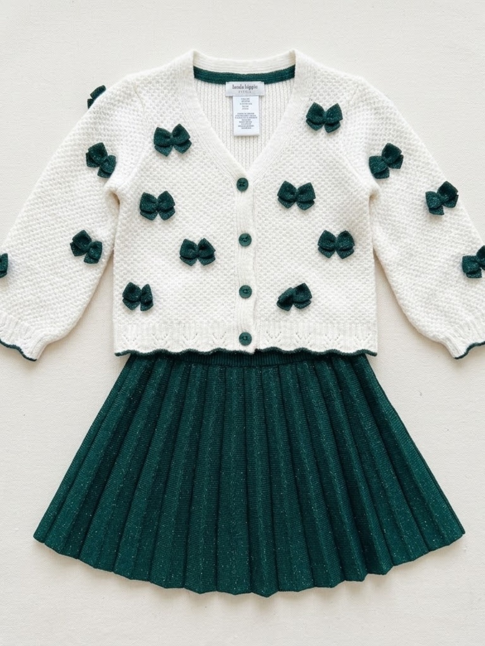 Haute Hippie Style 2-Piece Bow Cardigan & Pleated Skirt Set Baby Girl 12 Months